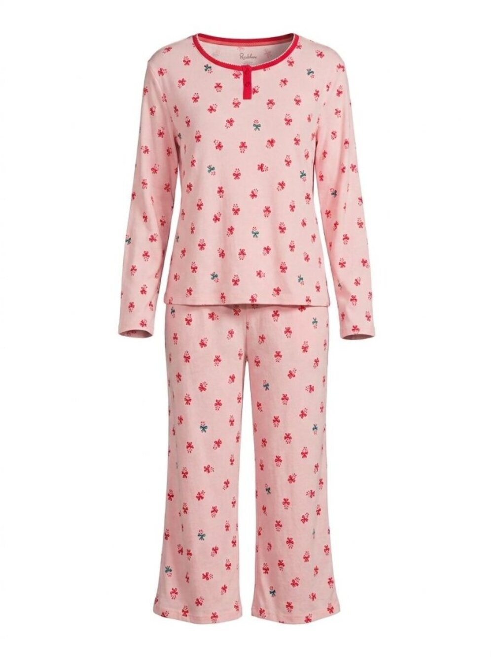 NWD Roudelain Candy Cane Pajama Set 2PC Long Sleeve Sz L Pink Lounge Sleepwear
